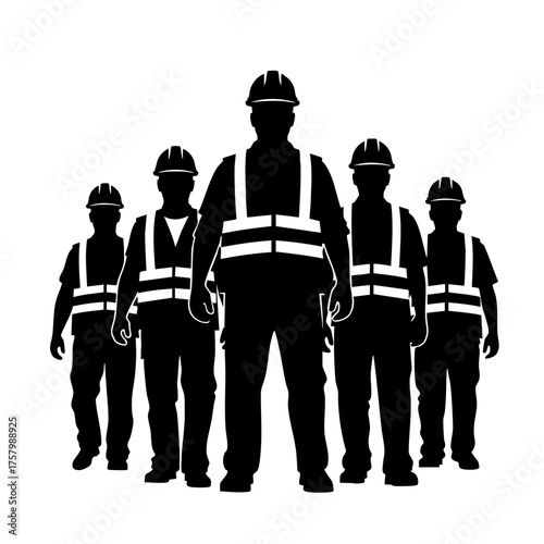 Vector art of silhouette of construction workers wearing safety vests