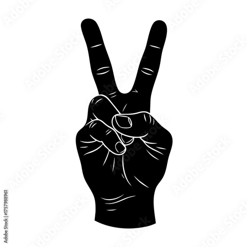 Vector art of black hand showing victory sign, peace and love