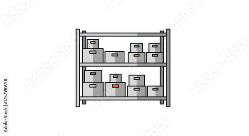 Metal Shelving Unit Filled with Cardboard Boxes Storage and Organization.