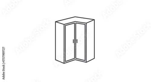 Corner Cabinet with Double Doors Outline Illustration.