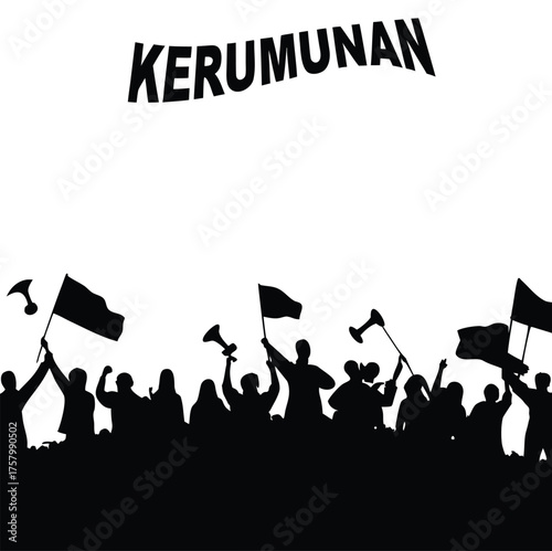 black and white silhouette illustration of a crowd of demonstrators in vector style