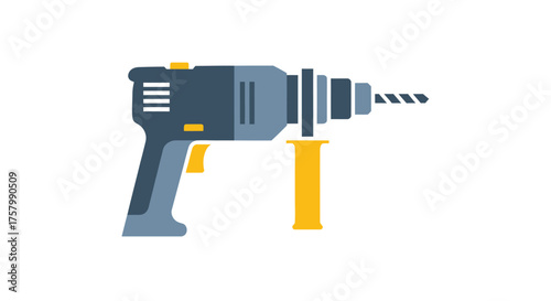 Flat Design Power Drill Illustration with Drill Bit.