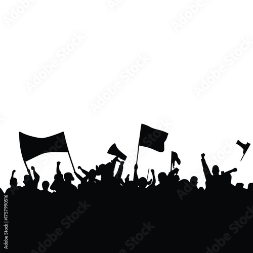 black and white silhouette illustration of a crowd of demonstrators in vector style