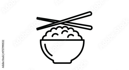 Simple Black and White Bowl of Rice with Chopsticks.