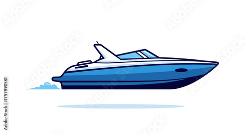 Sleek Blue and White Motor Yacht Cruising on Water.