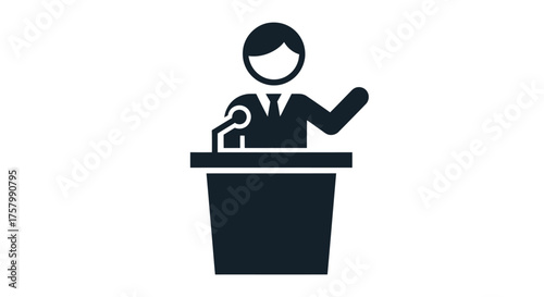 Icon of a Person Giving a Speech at a Podium with Microphone.