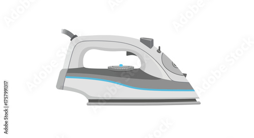 Modern White and Gray Electric Clothes Iron with Handle.