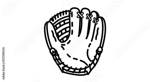 Simple black and white line art illustration of a baseball glove or mitt.