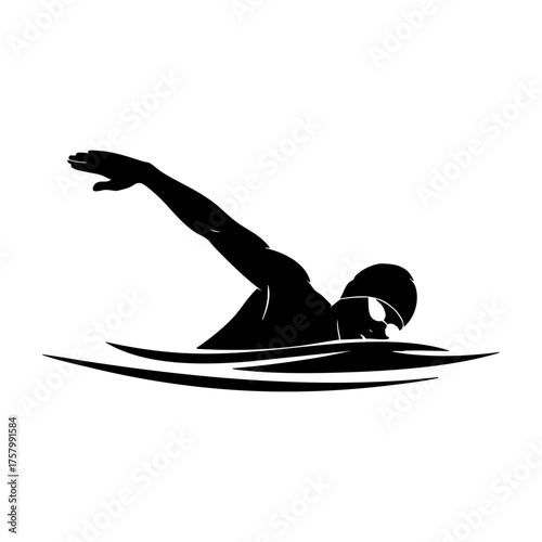 Vector art of swimmer silhouette doing freestyle stroke in water