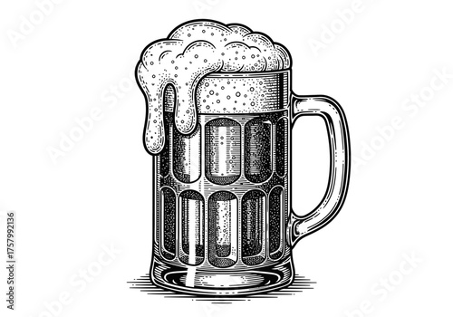 Mug of beer. Vector engraved color vintage illustration isolated on white background.