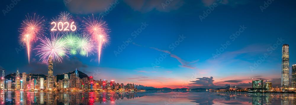 Obraz premium Creative concepts image of Hong Kong 2026 fireworks, Happy New years 2026