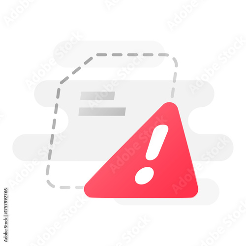 illustration of document silhouette with exclamation mark. delete warning, permanent file deletion alert, removal confirmation message. for app interface, website popup, system notification design