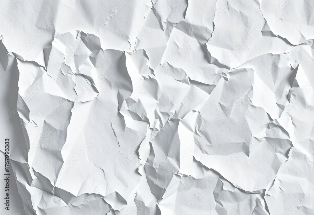 Fototapeta premium Deeply creased white paper texture, showing shadows and highlights, stylish, grungy