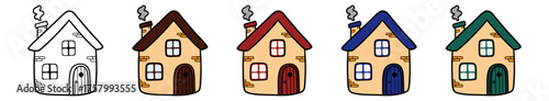 Cute cartoonish house with and without colors for coloring books in vector format