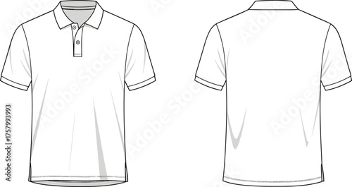 Men short sleeve polo shirt flat vector illustration, classic casual collar t-shirt design front and back technical fashion templateMen short sleeve polo shirt flat vector illustration