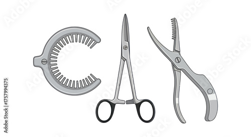 Surgical Instruments: Dental Retractor Scissors and Forceps.