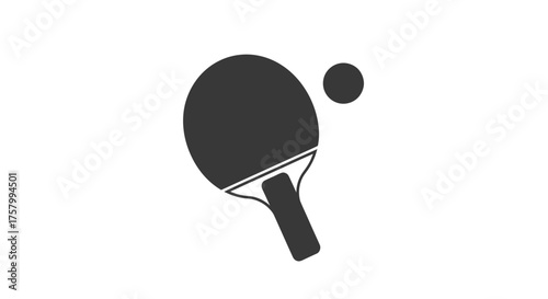 Simple Silhouette Icon of a Ping Pong Paddle and Ball.