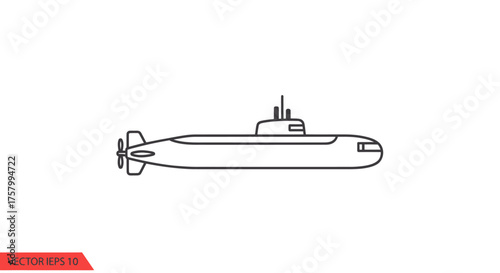 Sleek outline illustration of a modern submarine with propeller and conning tower.