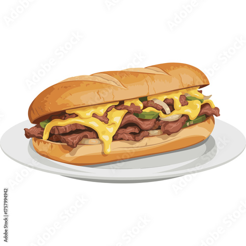 Philly Cheesesteak Sandwich Vector Icon with Transparent Background