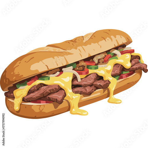 Philly Cheesesteak with Peppers Vector Illustration on Transparent Background