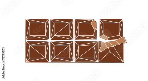 Chocolate Bar with Geometric Design and One Piece Partially Unwrapped.