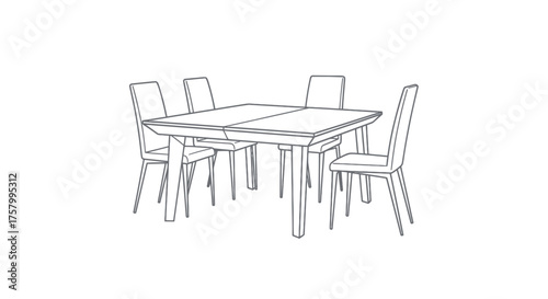 Dining Table and Chairs Set: Modern Furniture Outline.