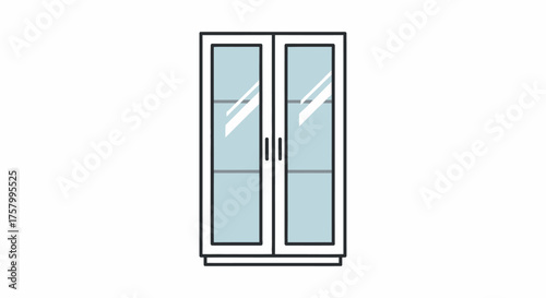 Modern White Two-Door Glass Display Cabinet with Shelves.