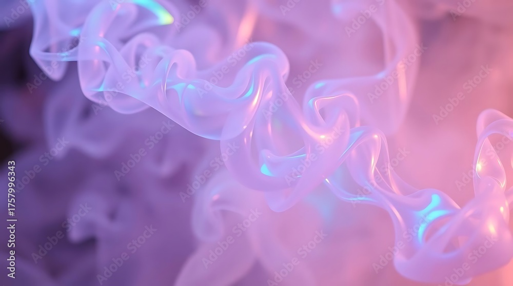 Obraz premium Abstract flowing purple smoke curve on black background with blue and pink light pattern.