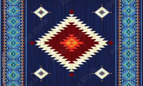 knitted fabric with embroidery. A deep blue pattern with red and ivory elements, reflecting tradition, unity, and timeless craftsmanship.