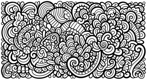 Abstract Doodle Pattern with Intricate Swirls and Curvy Lines, Isolated White Background.