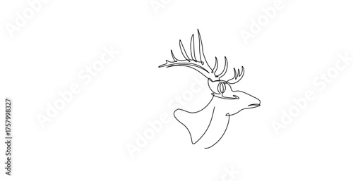 Deer head or reindeer in continuous one line drawing. Single line art illustration of deer head animal. Editable vector.