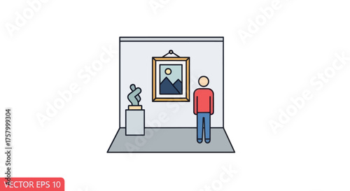 Illustration of a Person Viewing Art in a Gallery.