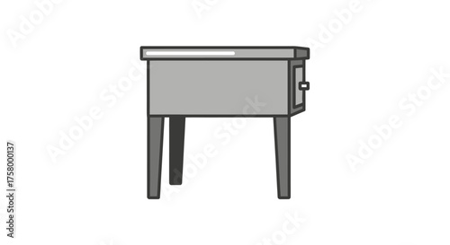 Simple gray wooden table with a single drawer and four legs.