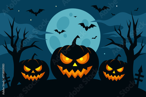 Scary Pumpkins with Glowing Eyes on Horror Night