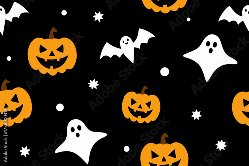 Seamless Halloween Pattern with Pumpkins Bats and Ghosts
