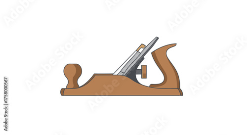 Classic Wooden Hand Plane with Metal Blade and Handle.