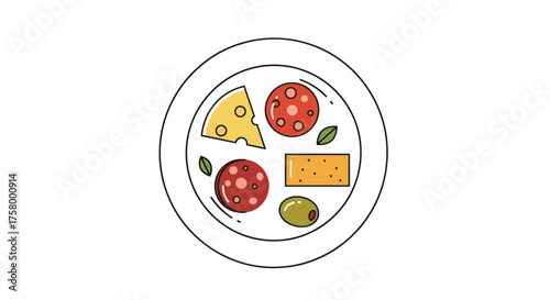 Delicious Italian Antipasto Platter with Salami Cheese and Olives.