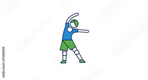 Stylized Person Stretching with Protective Gear Blue Shirt Green Shorts.