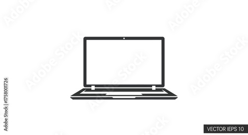 Open Laptop Computer Icon with Blank Screen.