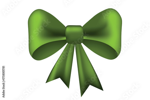 Green gift bow, flat ribbons isolated on white background. Ribbon banner vector illustration. Holiday lace.