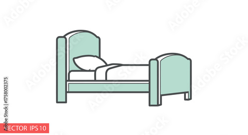 Simple Vector Illustration of a Light Blue Bed with Pillow.