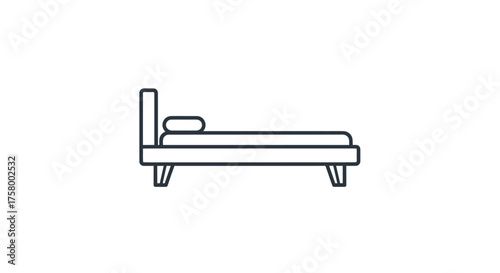 Simple Line Art Illustration of a Bed with Pillow.