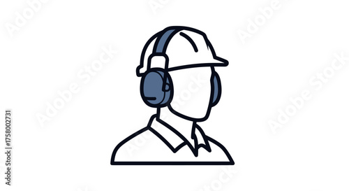 Industrial Worker Icon with Hard Hat and Ear Protection.