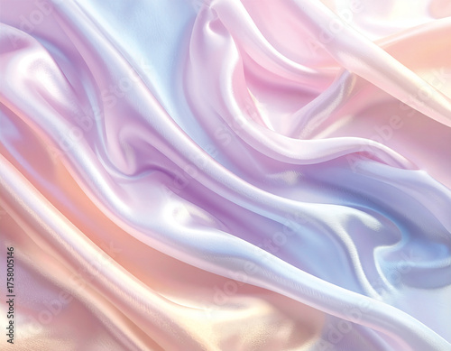 Flowing iridescent silk fabric with soft, elegant folds in pastel pink and lavender hues.