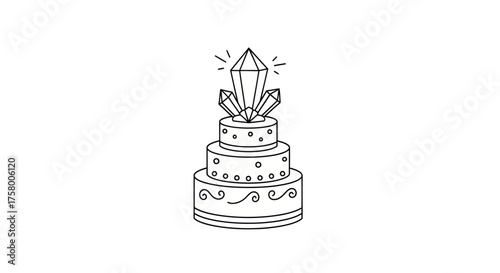 Hand-Drawn Multi-Tiered Cake Topped with Sparkling Crystals.