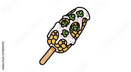 Delicious Mexican Street Corn on a Wooden Stick.