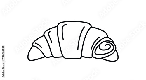 Hand-drawn Outline of a Classic French Croissant Pastry.