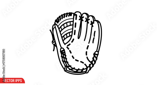 Baseball Glove Outline: Leather Mitt for Catching Sport Equipment.