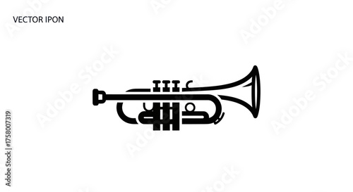 Black and White Vector Illustration of a Trumpet Instrument.