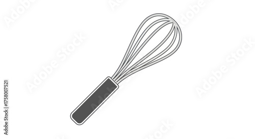 Simple Line Drawing of a Wire Whisk with a Dark Handle.